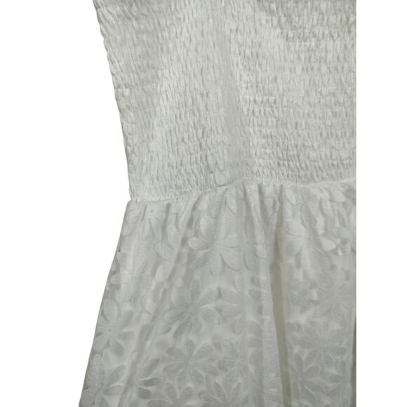 3415)Siren Lily Sleeveless White Smocked Floral Baby Doll Maternity Dress Large - Picture 5 of 8